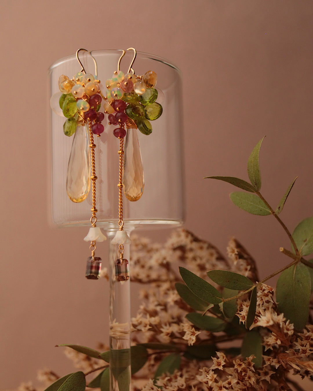 [One-of-a-kind] Bicolor Tourmaline and Citrine Earrings