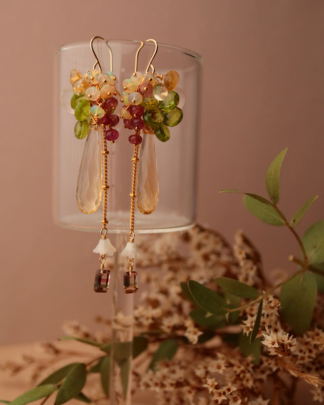 [One-of-a-kind] Bicolor Tourmaline and Citrine Earrings