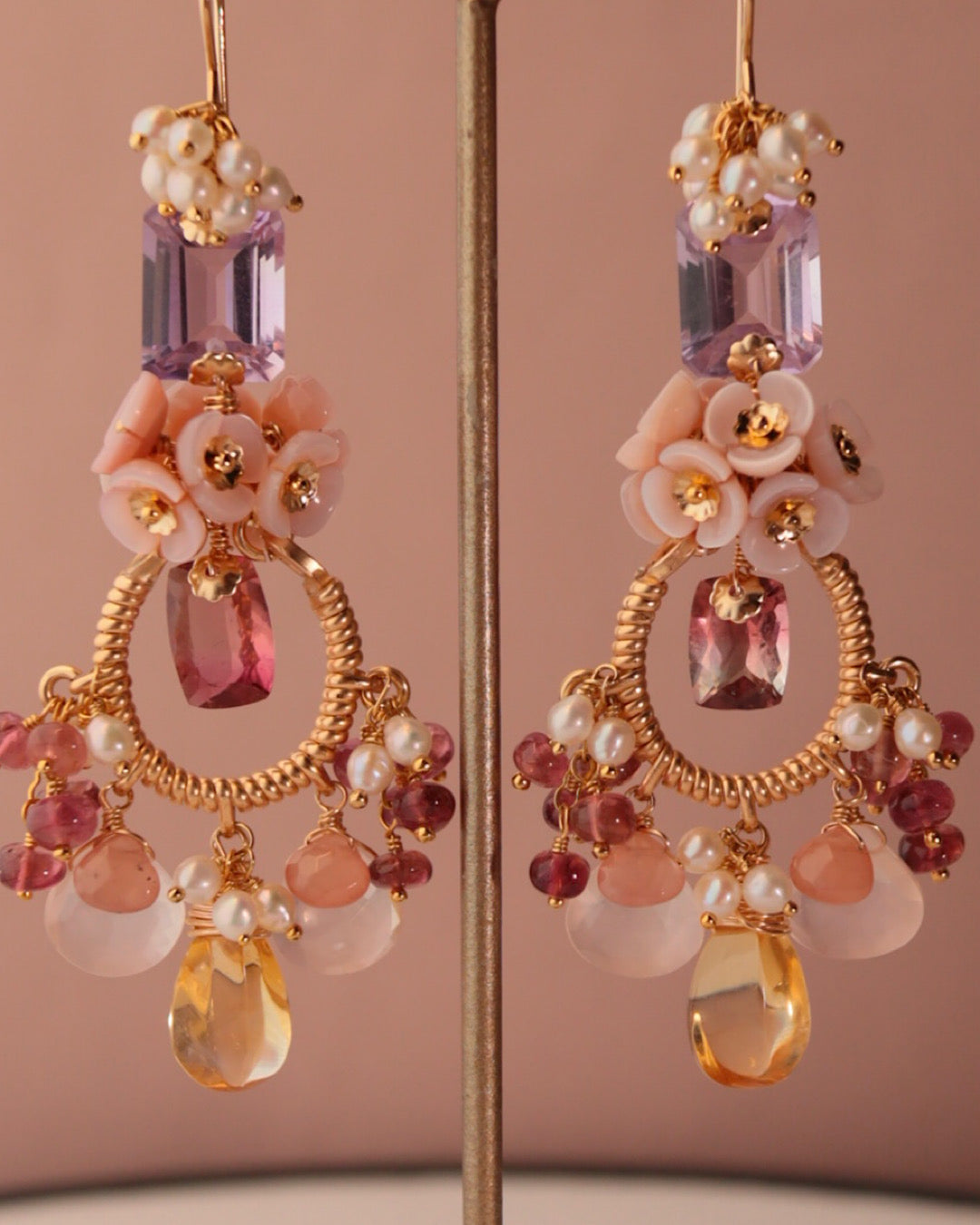 [One-of-a-kind] Bicolor Tourmaline and Citrine Chandelier Earrings