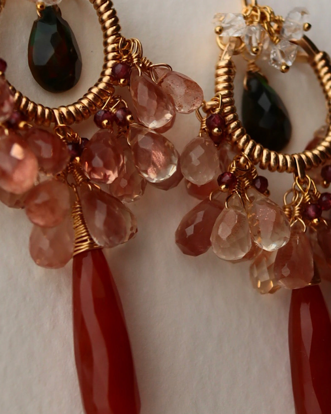 ①【Between Night and Morning】　Black Opal and Sardonyx Chandelier Earrings