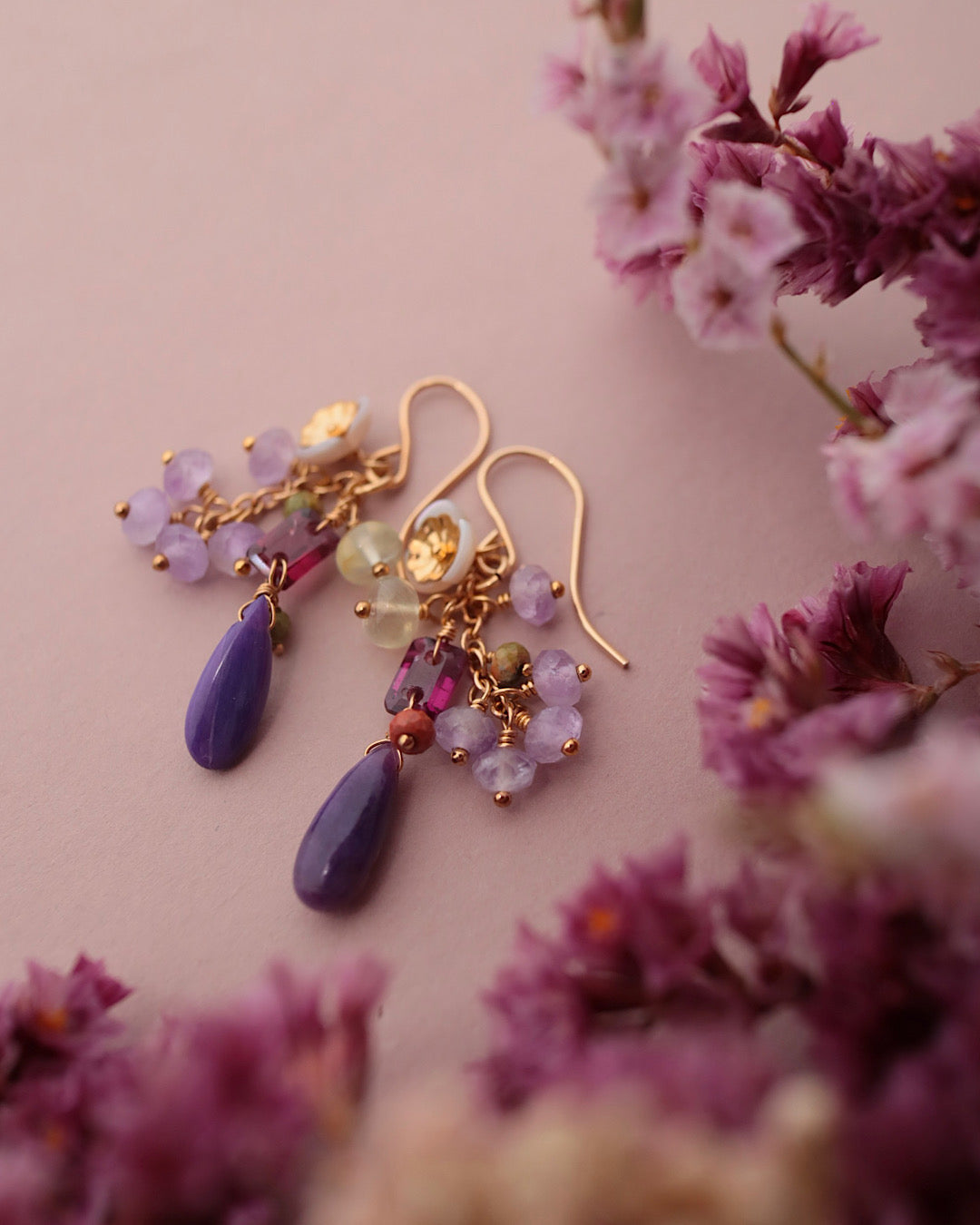 Charoite and Amethyst Earrings [One-of-a-kind]