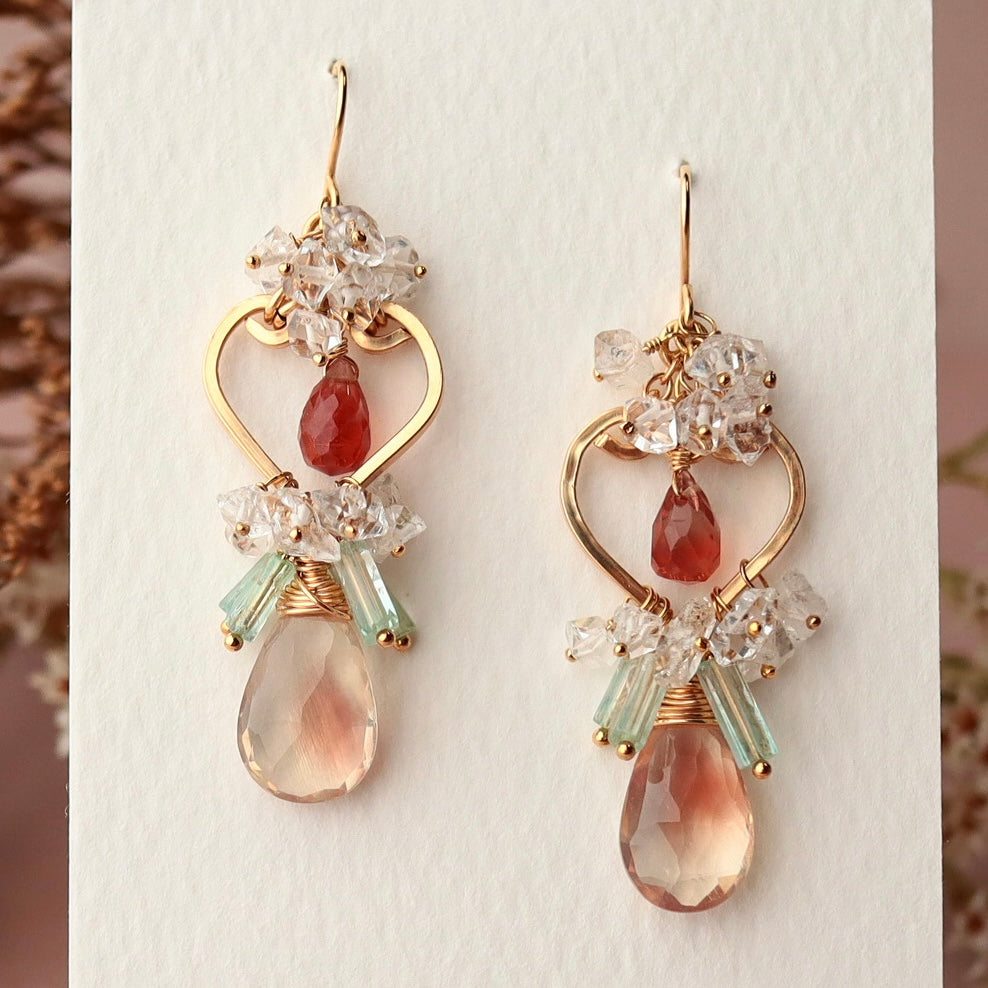 [No.2] Oregon sunstone heart chandelier earrings