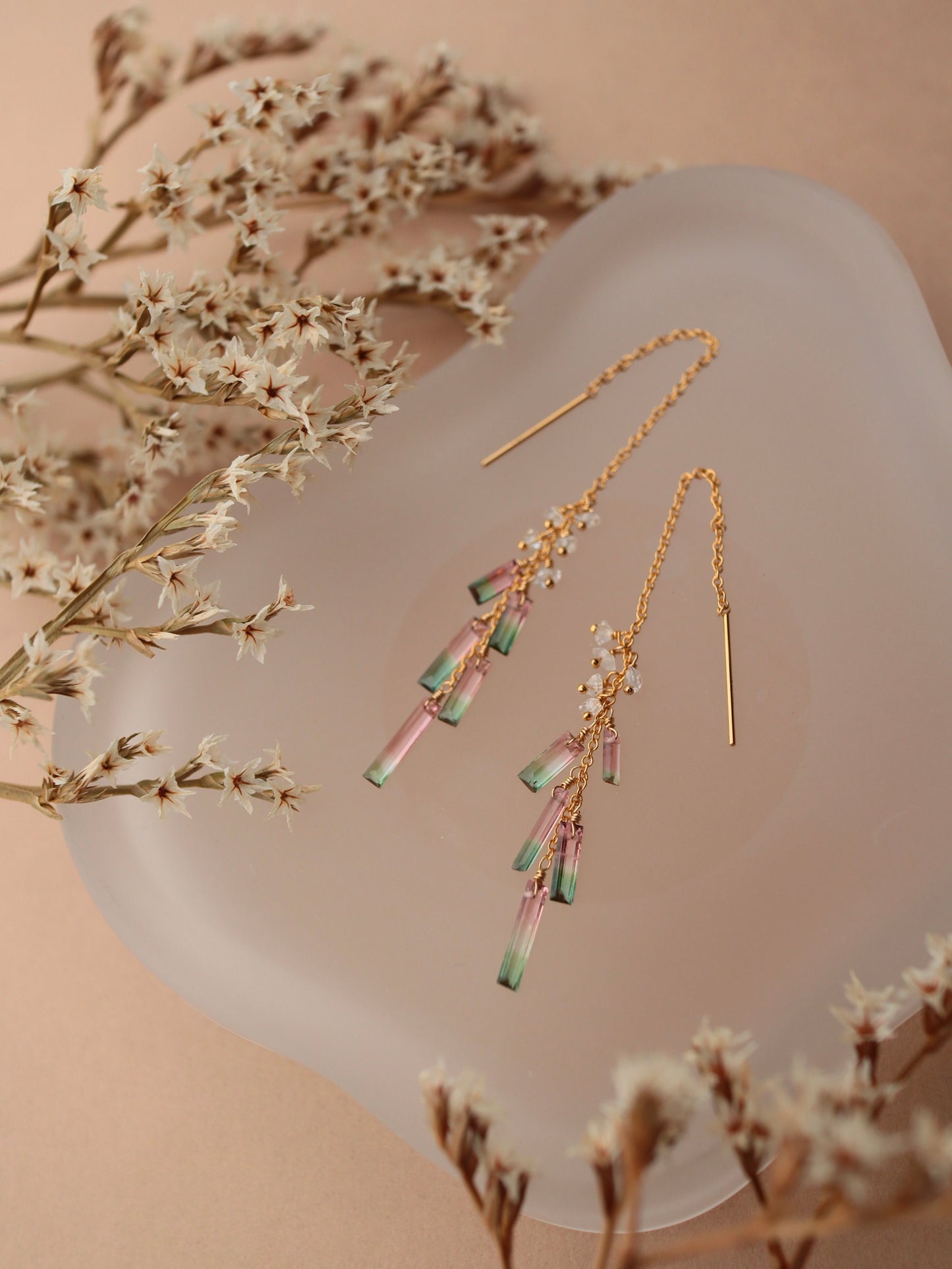 [5-piece type] Watermelon tourmaline American earrings