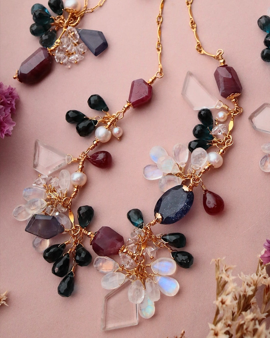 One-of-a-kind [Stories in Red] Ruby and London Blue Topaz Necklace