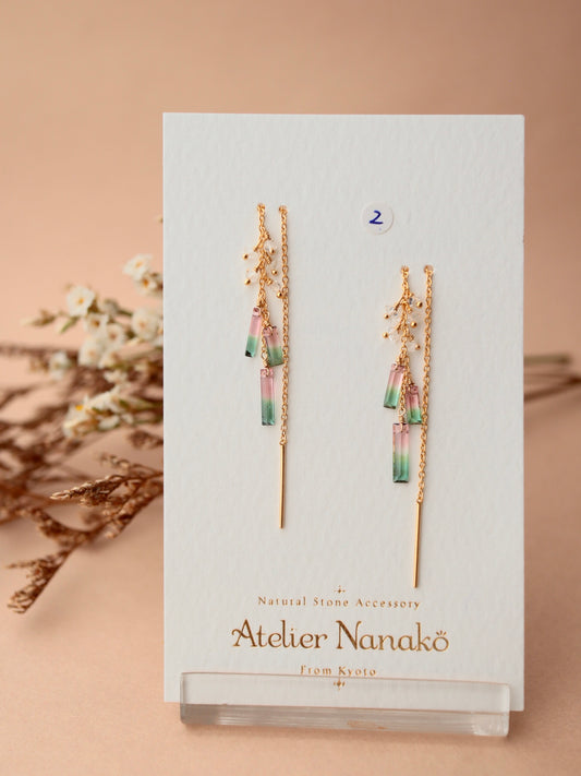 [3-piece type] (2) Watermelon tourmaline American earrings