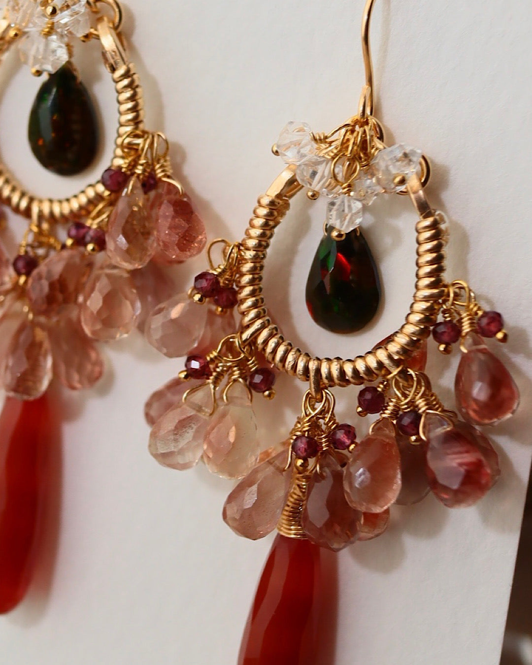 ①【Between Night and Morning】　Black Opal and Sardonyx Chandelier Earrings