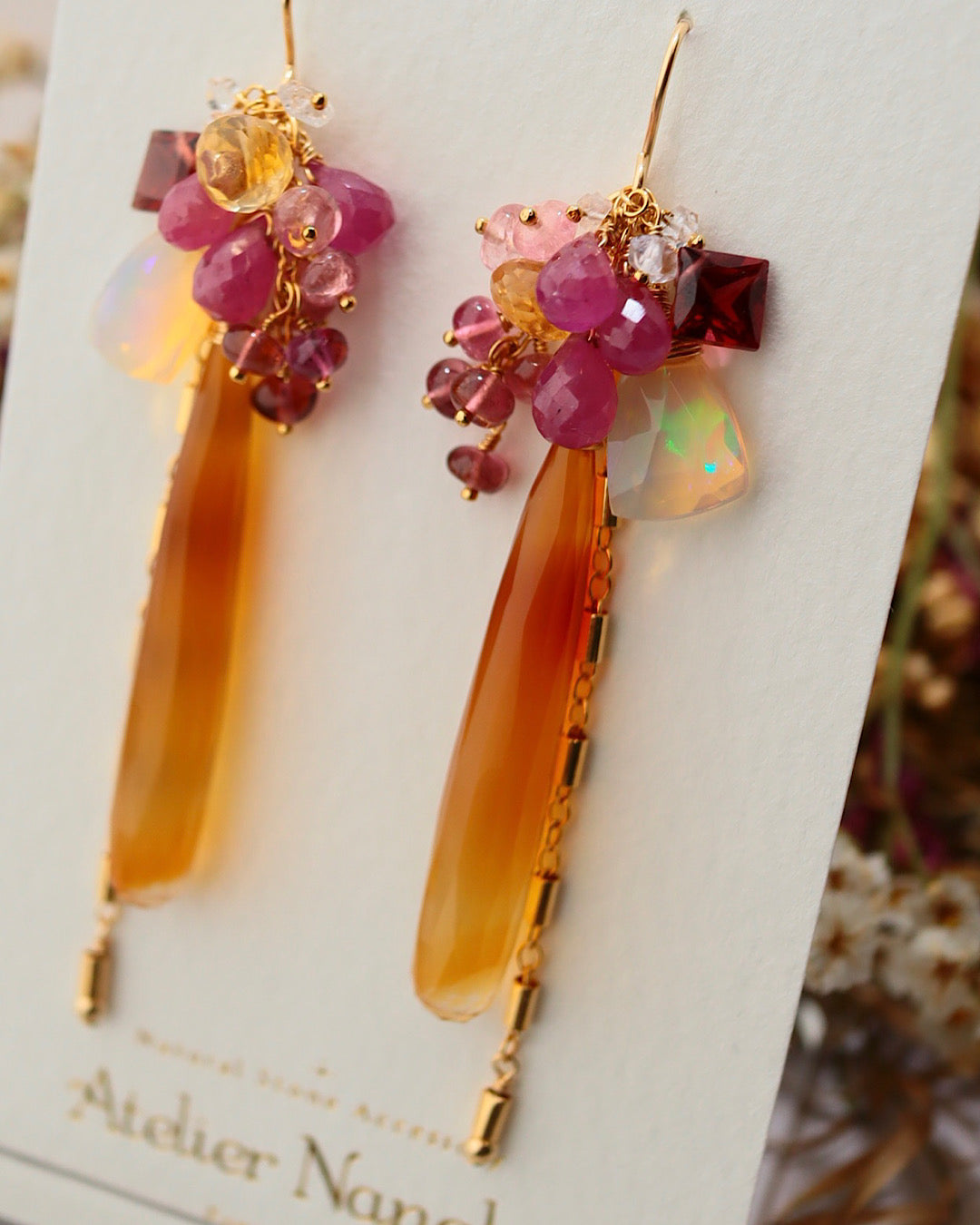 ①Sardonyx long earrings
