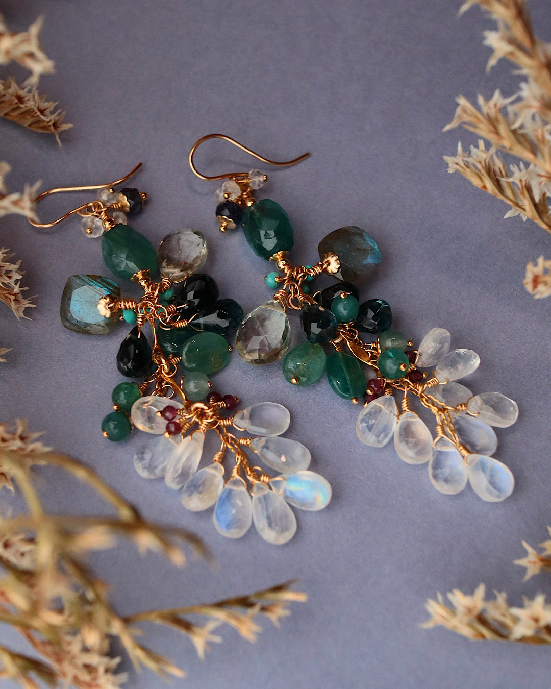 Grandidierite and London Blue Topaz Long Earrings