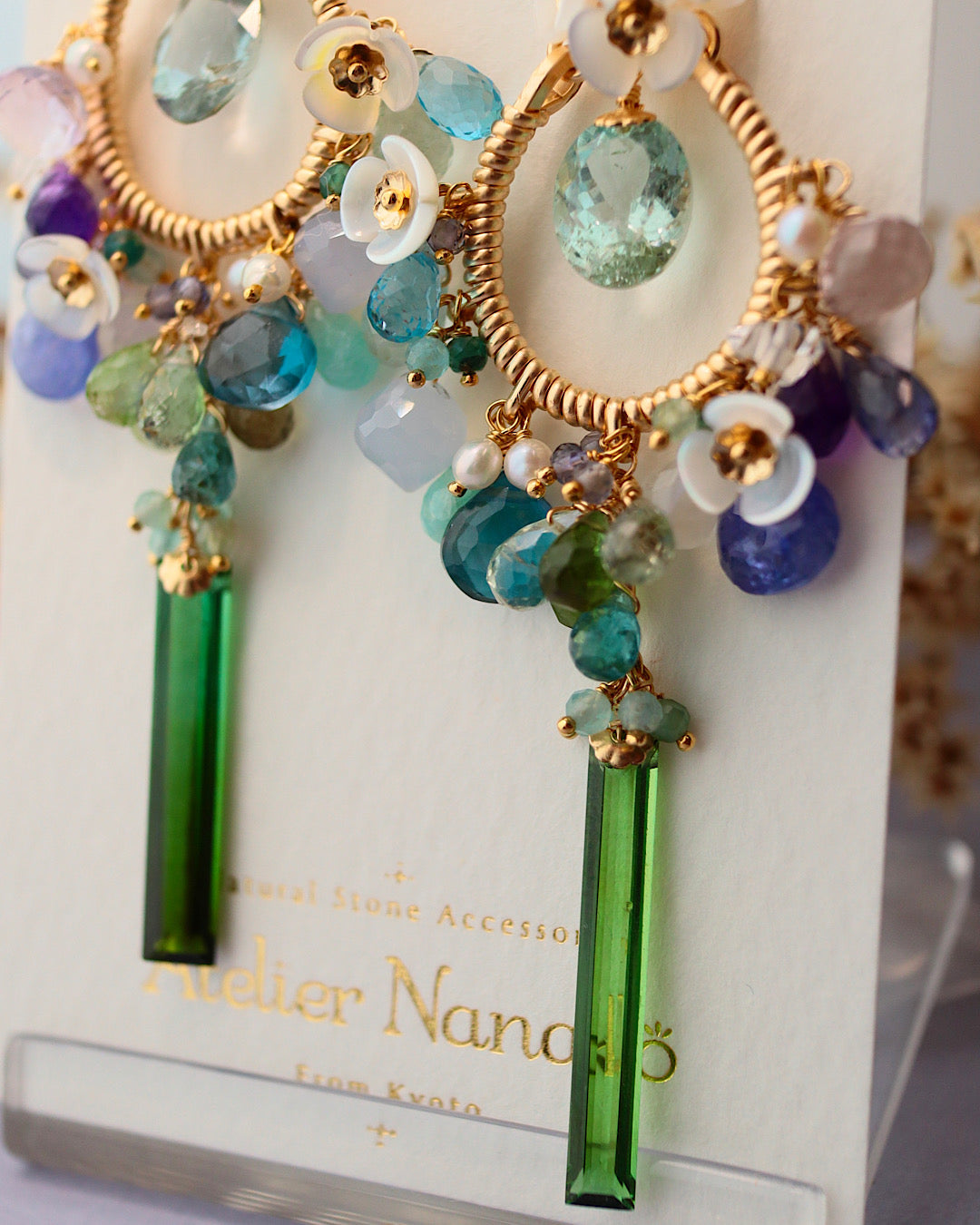 [One of a kind] Blue and green chandelier earrings