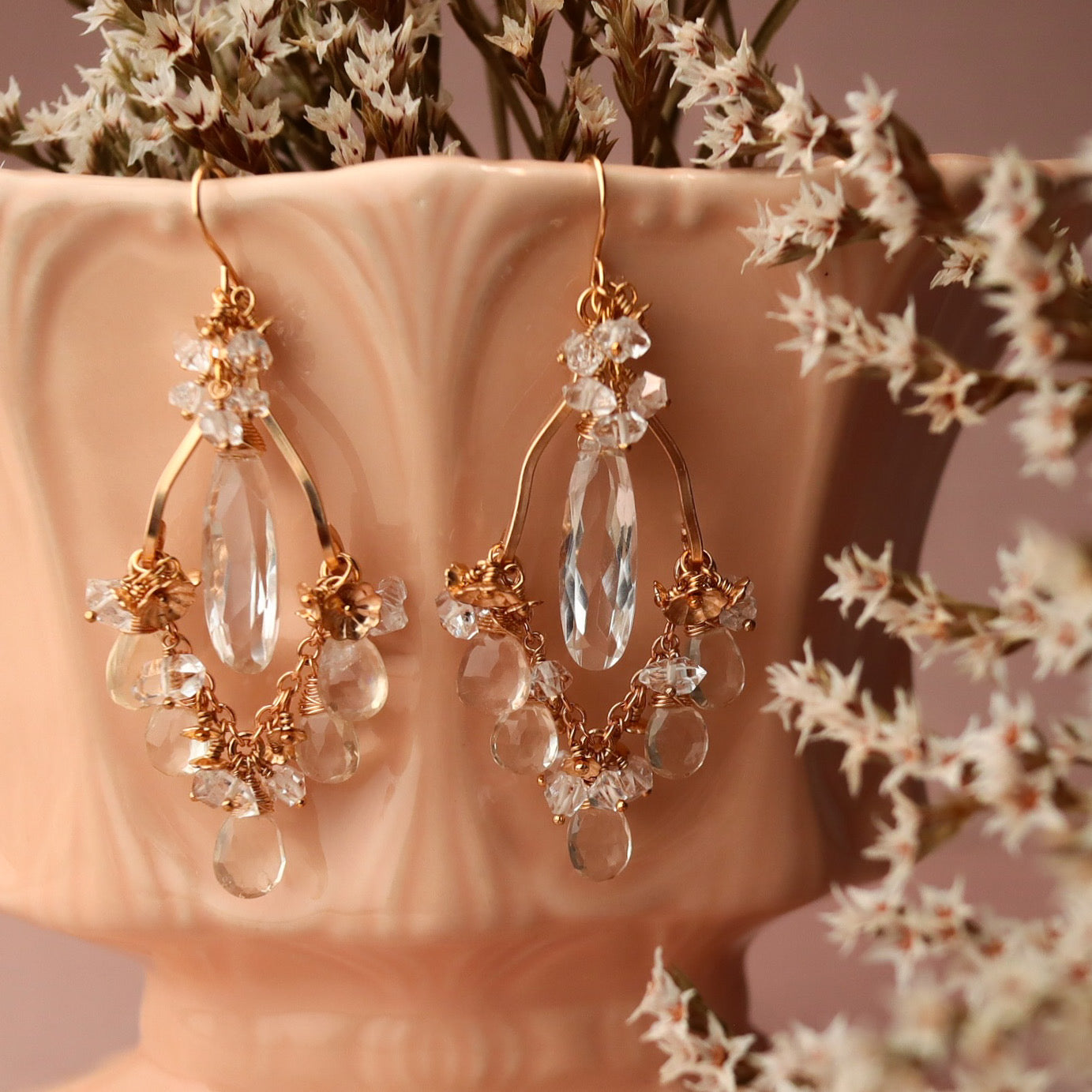 [White] Oregon sunstone chandelier earrings