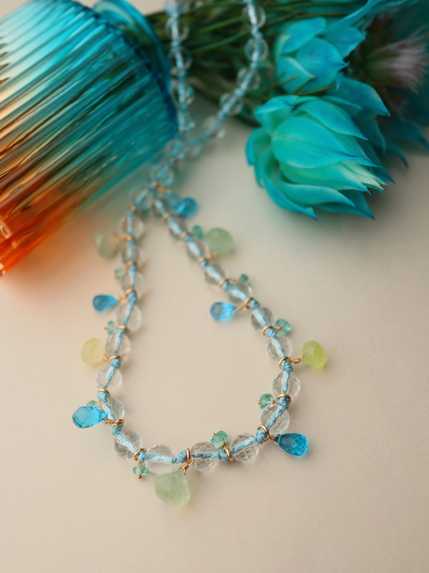 Swiss Blue Topaz and Prehnite necklace