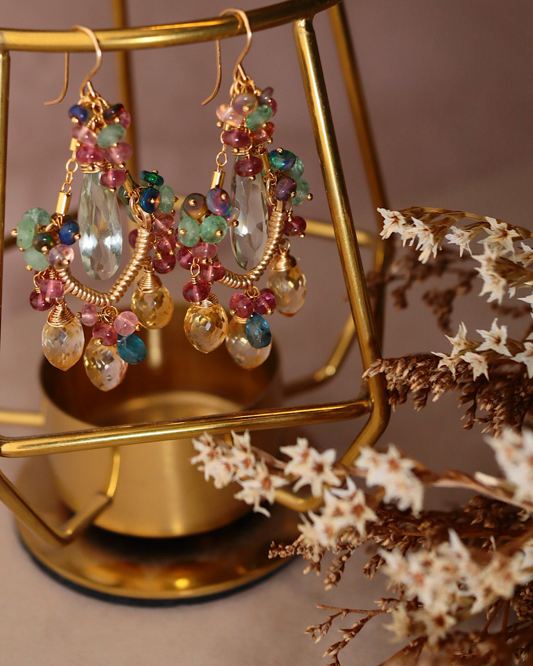[Plants and flowers waiting for spring] Marquise cut citrine chandelier earrings