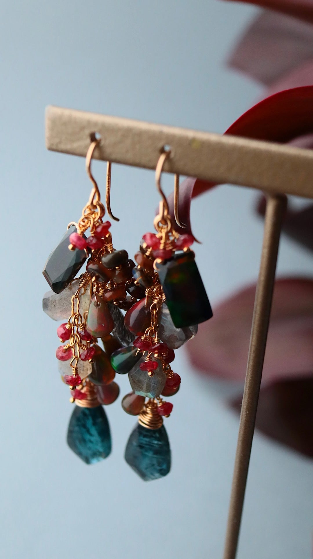 [The Lady with the Black Eyepatch] Black opal and deep blue kyanite long earrings