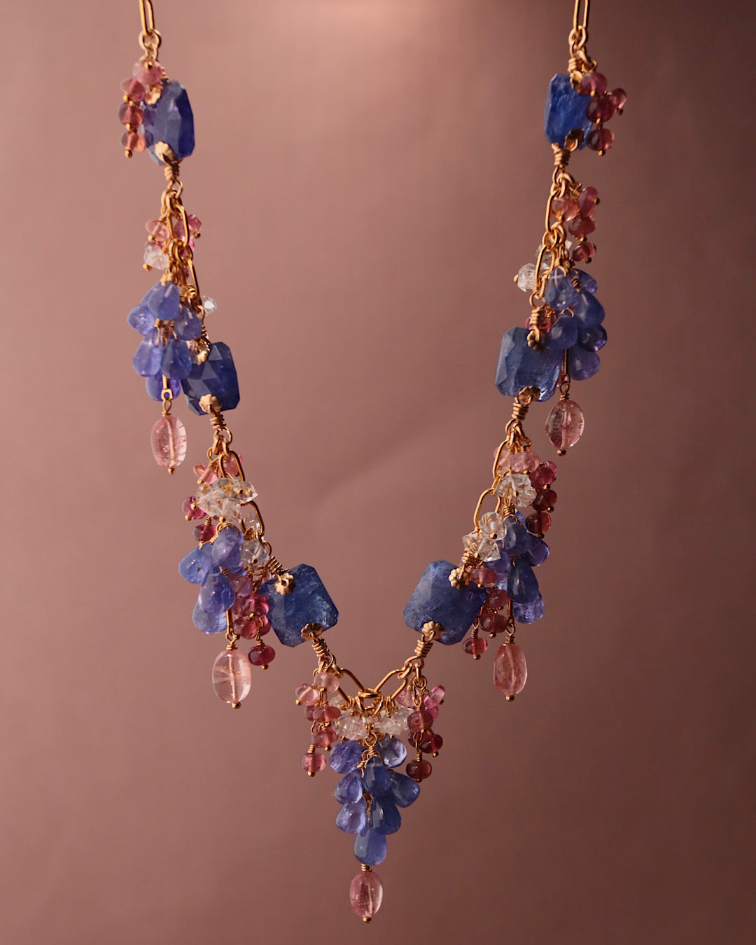 [One-of-a-kind] Tanzanite and Pink Tourmaline Necklace