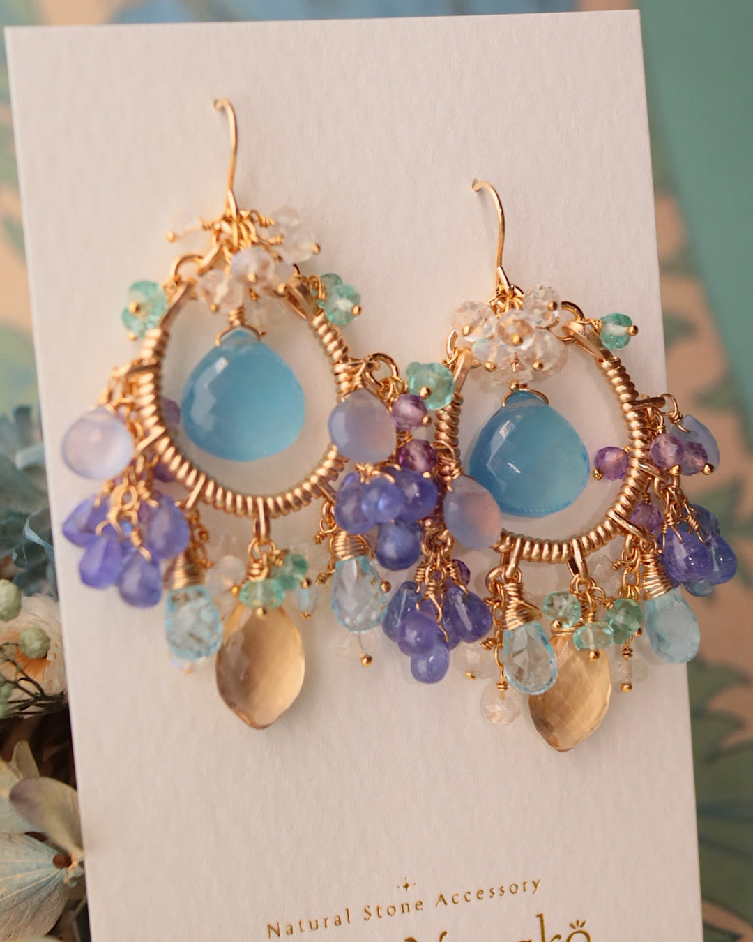 [One-of-a-kind] Aquamarine Chandelier Earrings in Classic Colors