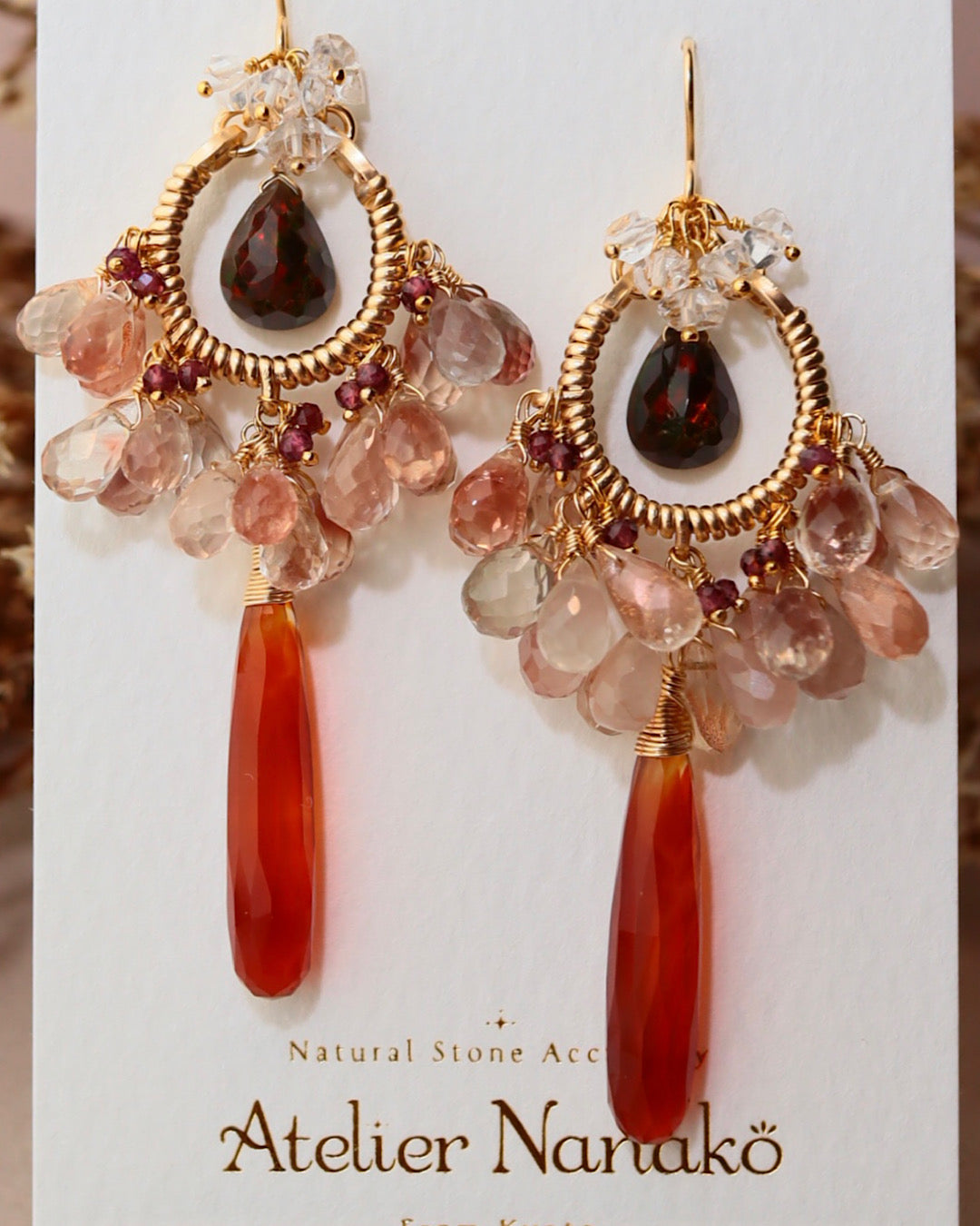 ③【Between Night and Morning】　Black Opal and Sardonyx Chandelier Earrings