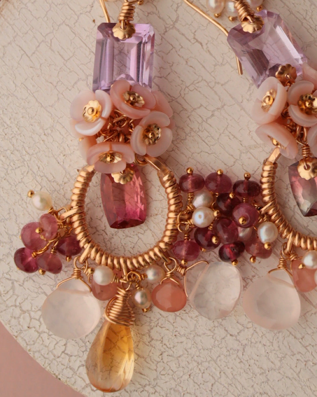 [One-of-a-kind] Bicolor Tourmaline and Citrine Chandelier Earrings