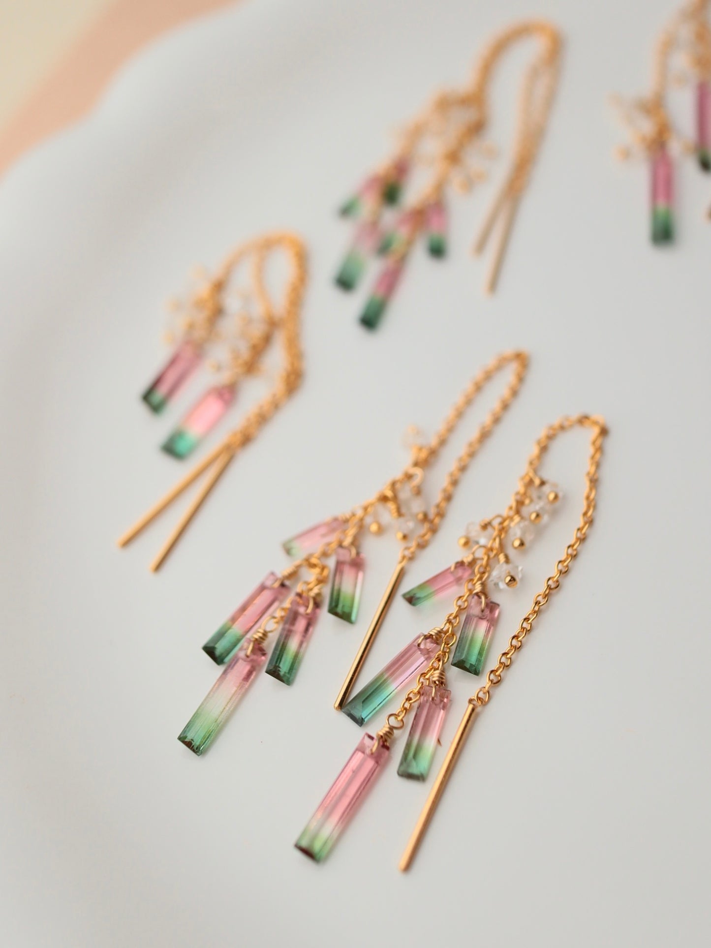 [5-piece type] Watermelon tourmaline American earrings