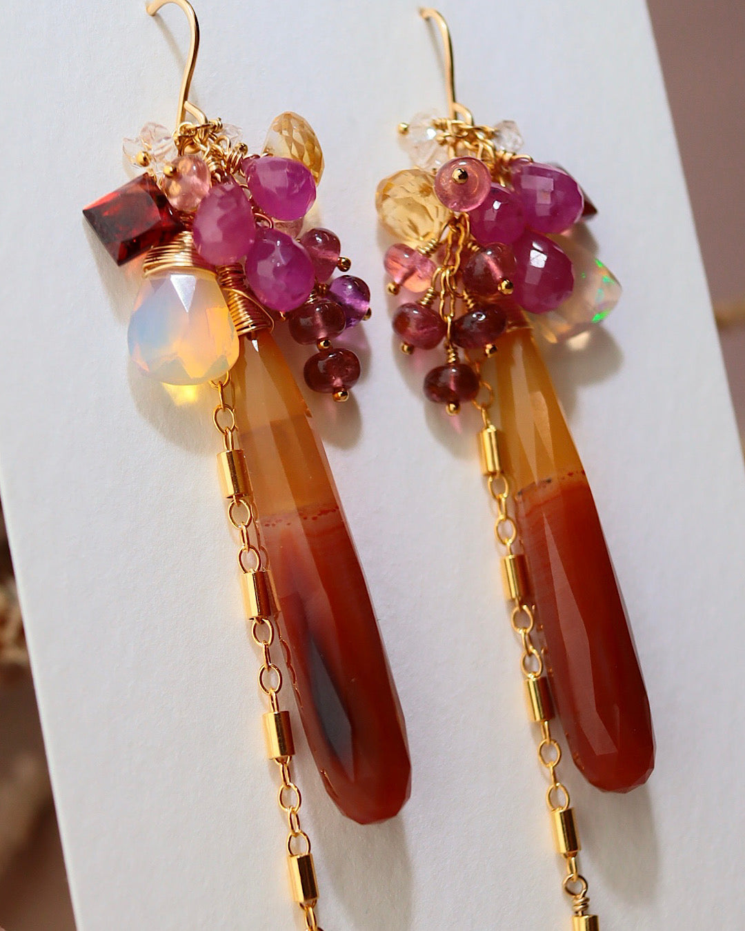 ②Sardonyx long earrings
