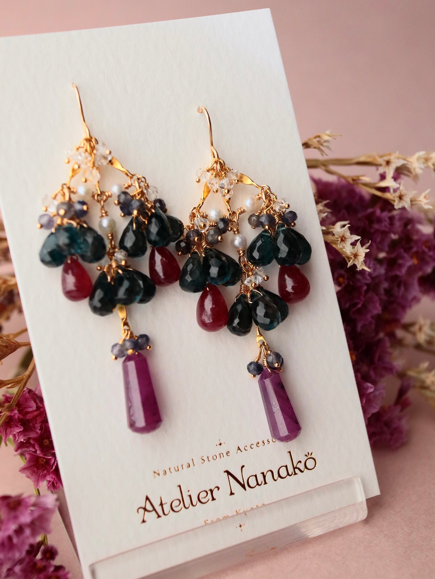 [Stories in Red] Ruby and London Blue Topaz Chandelier Earrings