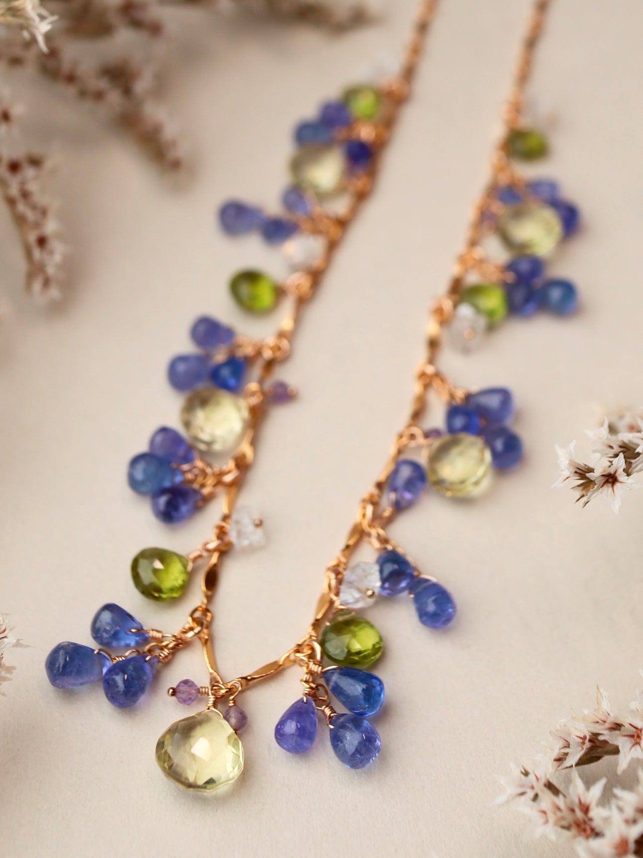 【Pre-order sale】Round necklace with Tanzanite and lemon quartz