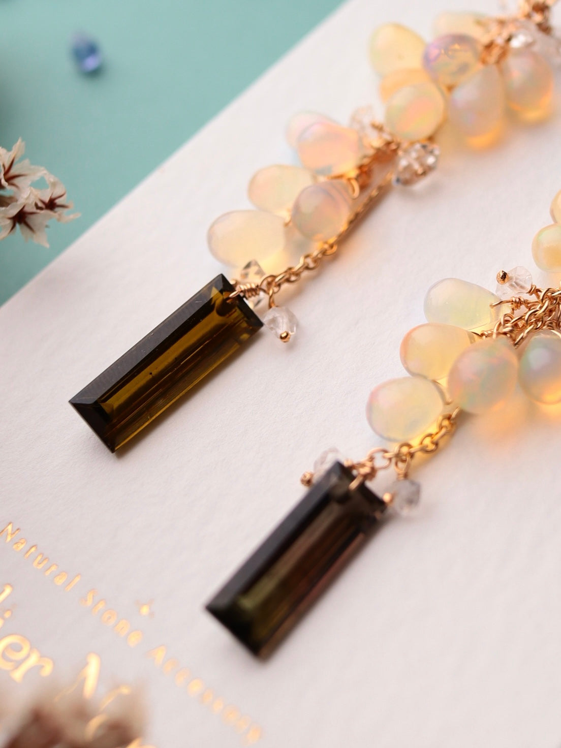 Opal and tourmaline earrings