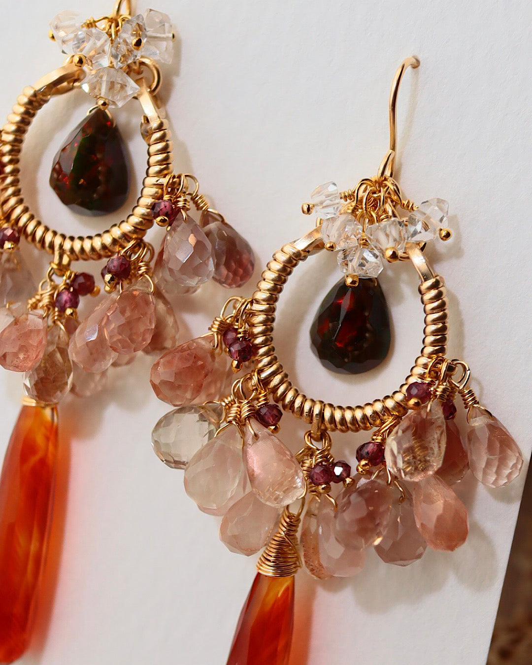 ③【Between Night and Morning】　Black Opal and Sardonyx Chandelier Earrings