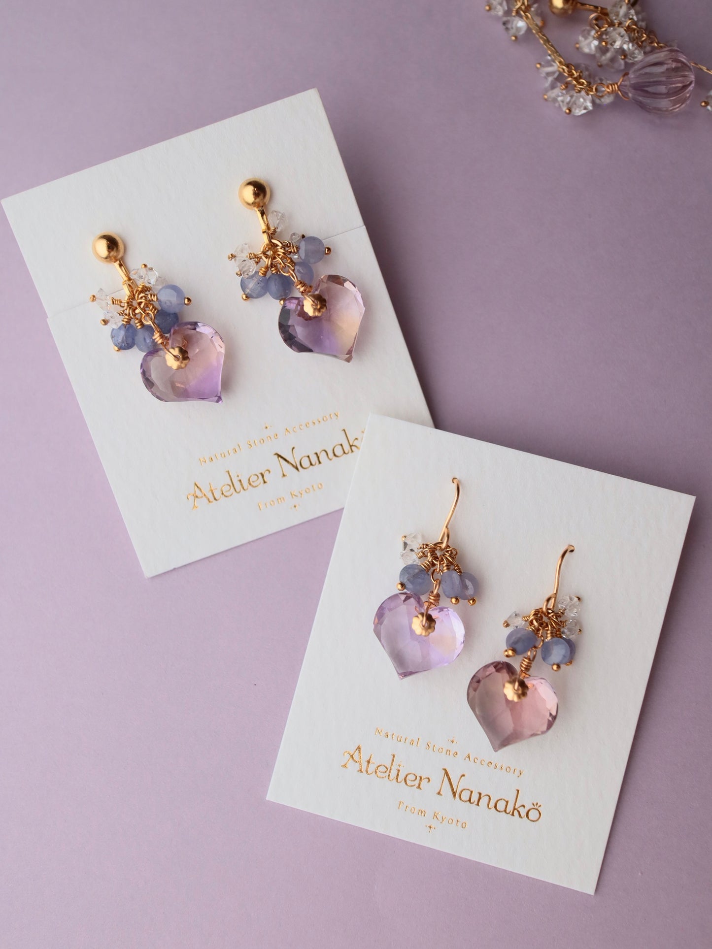 Heart-shaped ametrine earrings