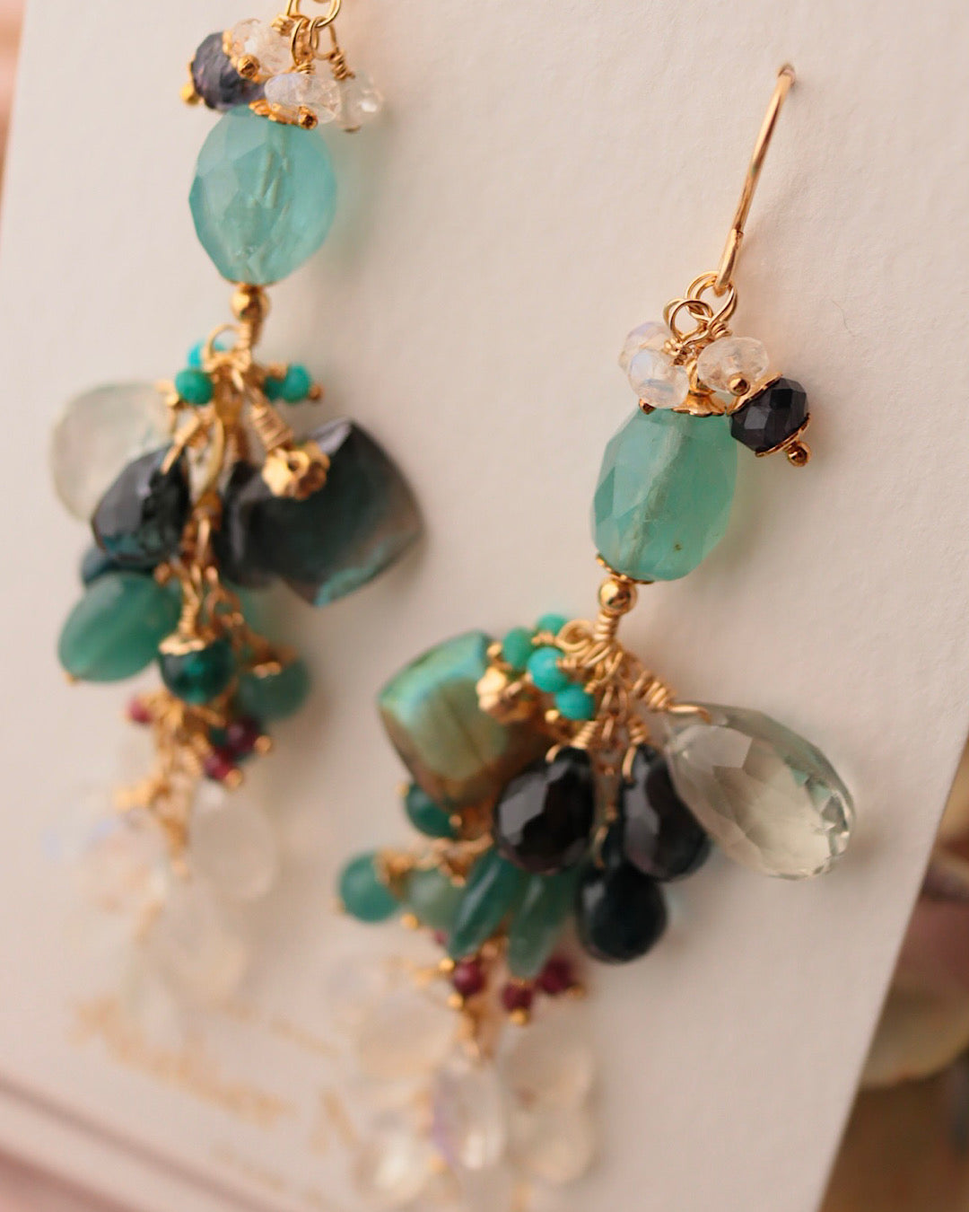 Grandidierite and London Blue Topaz Long Earrings