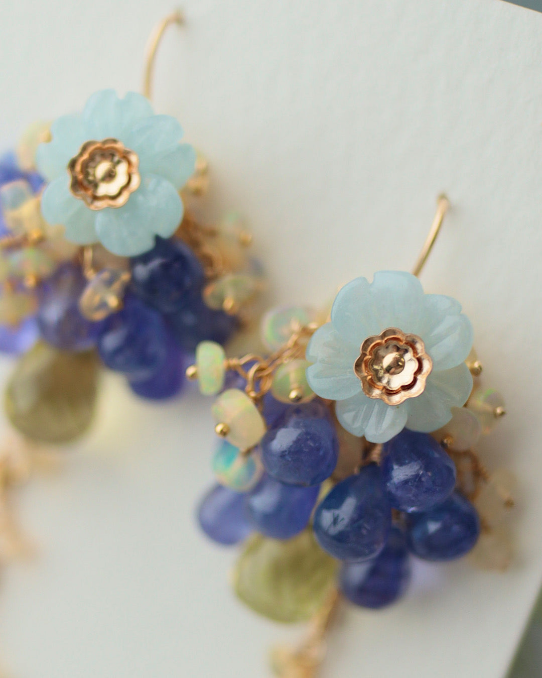 【Aqua Bloom】Aquamarine flower and tanzanite earrings