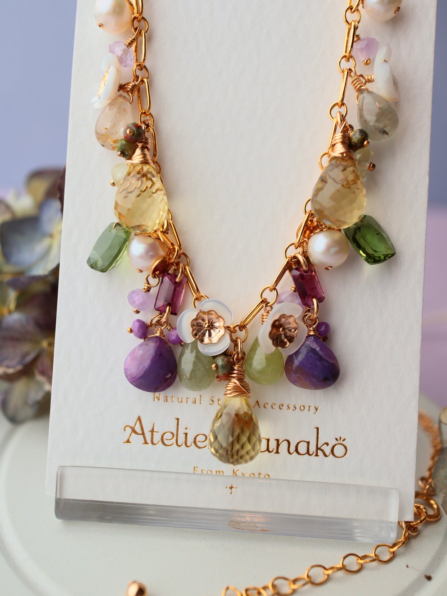 Lemon quartz exotic round necklace