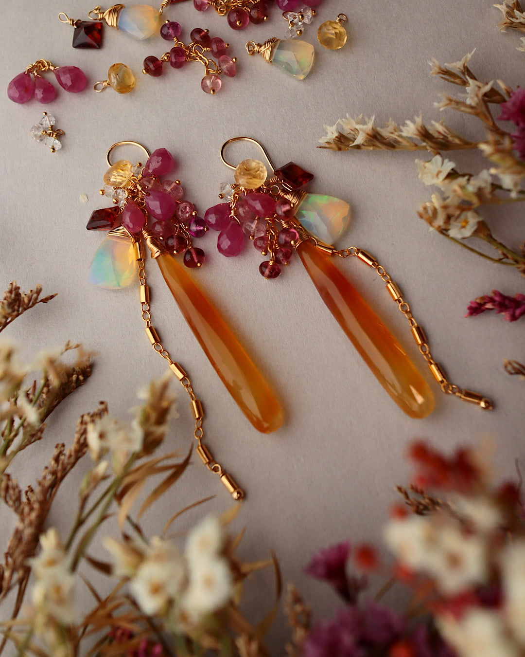 ①Sardonyx long earrings