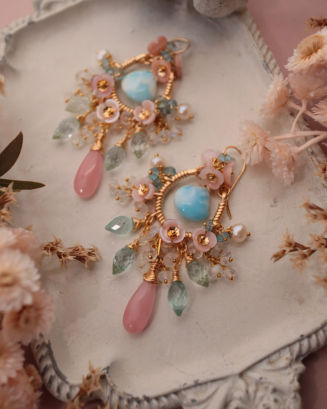 [One-of-a-kind] Larimar Earrings in Romantic Colors