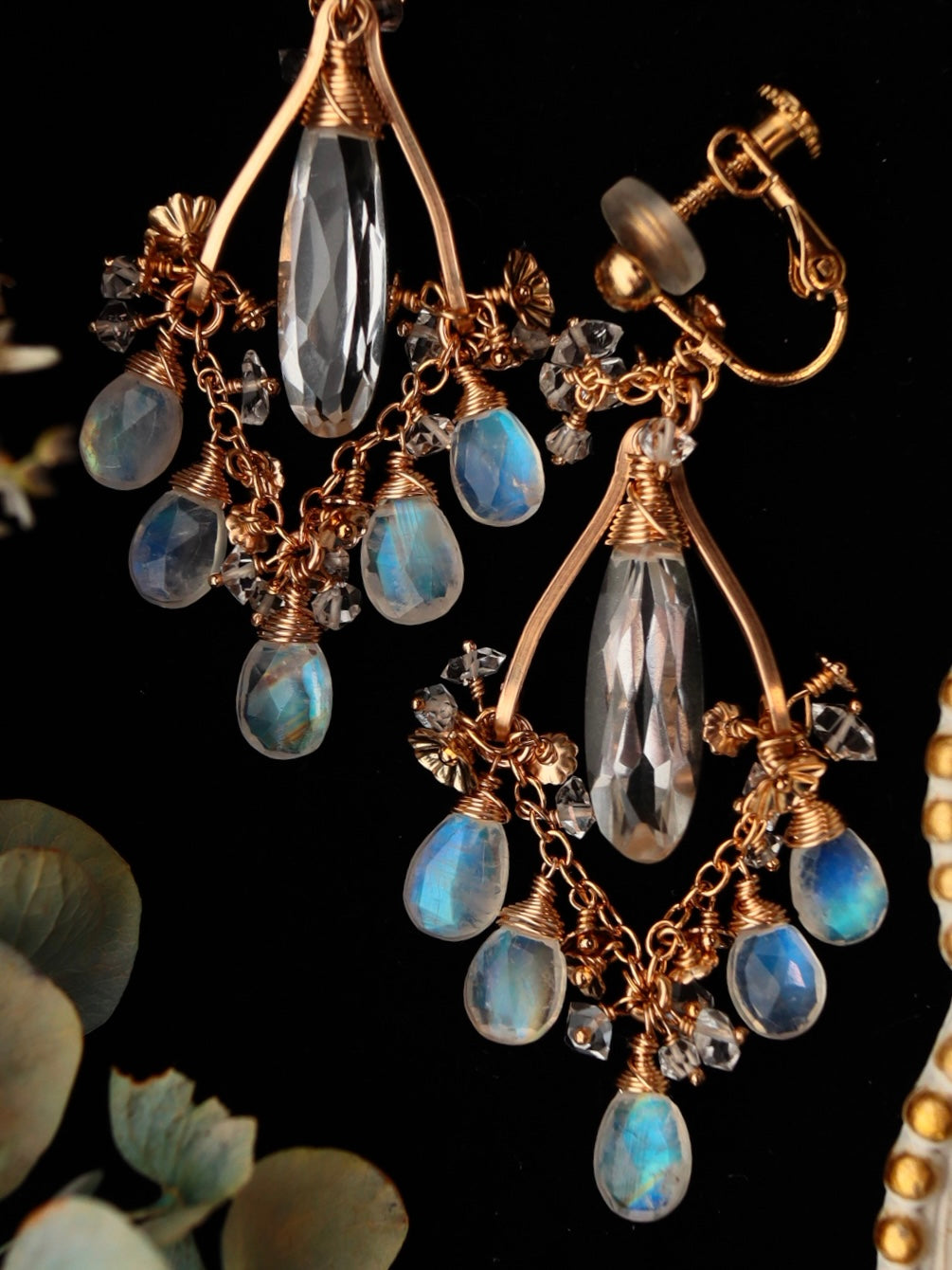 Crystal and Moonstone Chandelier Earrings