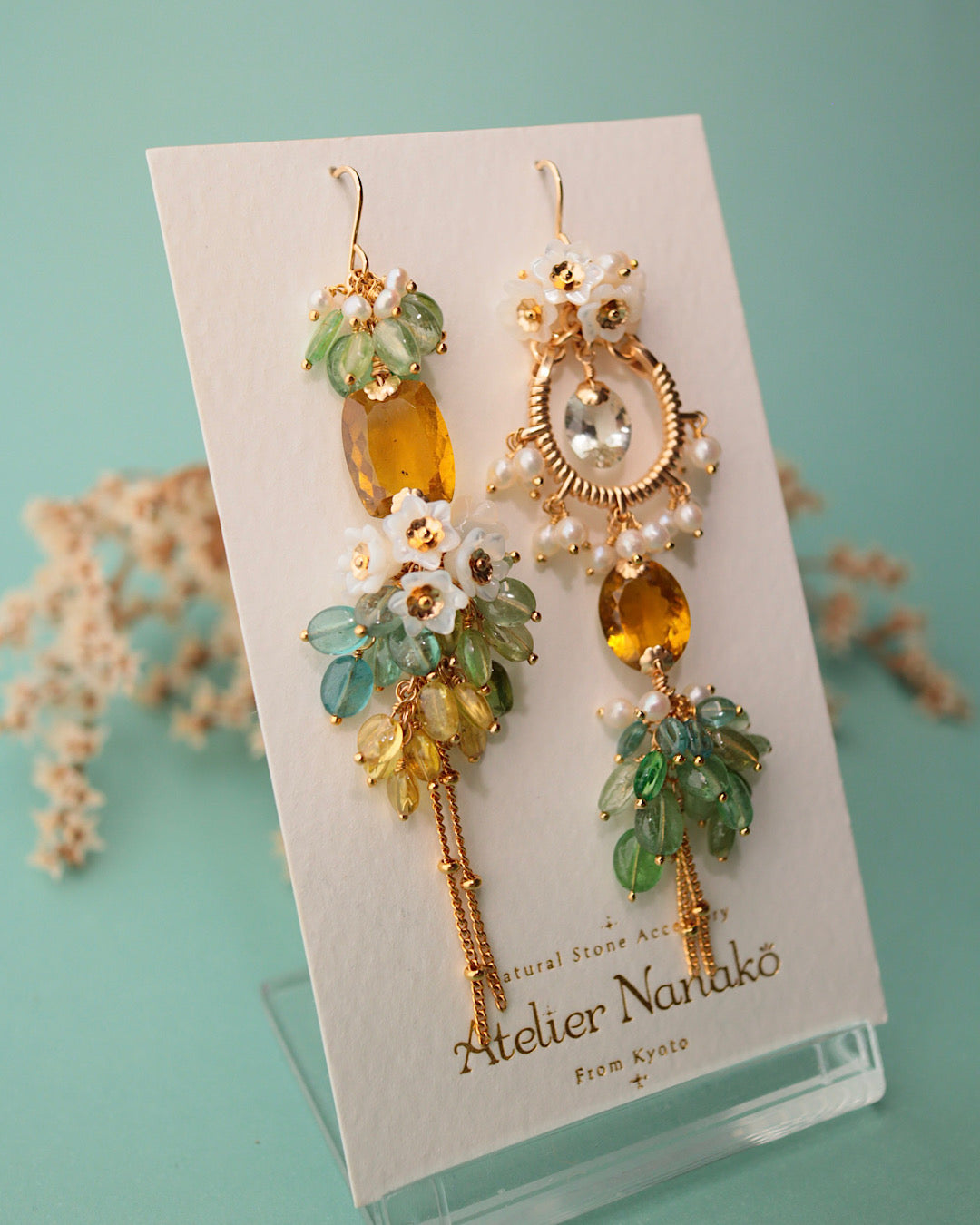 [One-of-a-kind] Asymmetrical yellow tourmaline earrings
