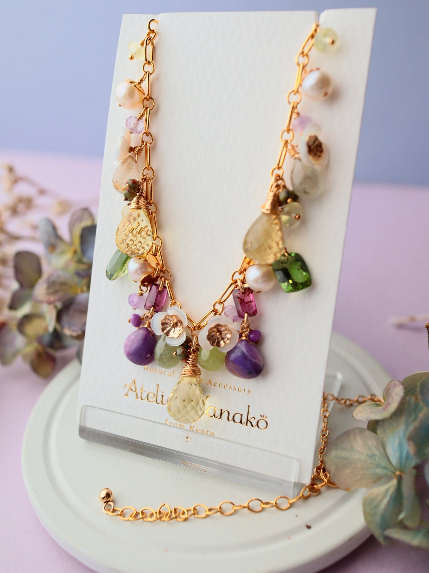 Lemon quartz exotic round necklace