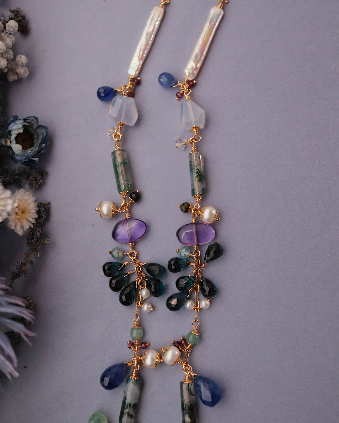 [Water Lilies] By the Pond — Long Necklace [One-of-a-kind]
