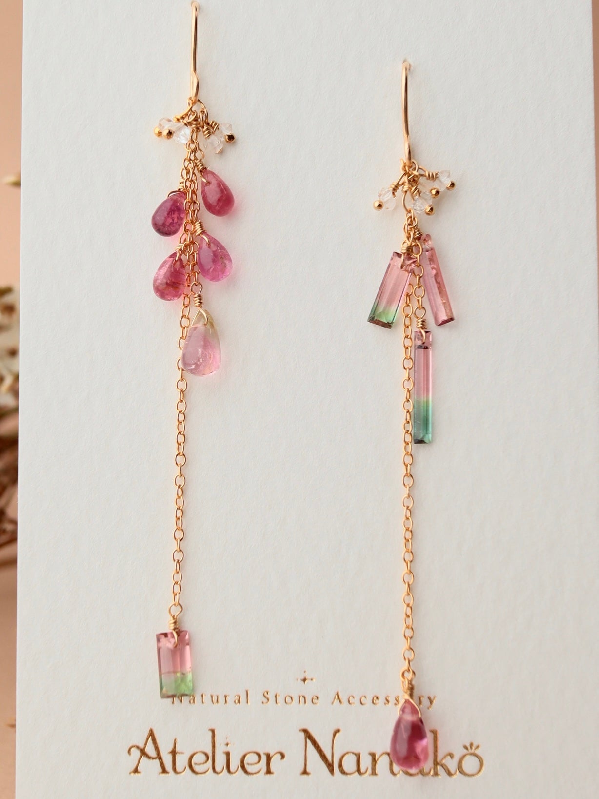 [Asymmetrical type] Watermelon tourmaline American earrings