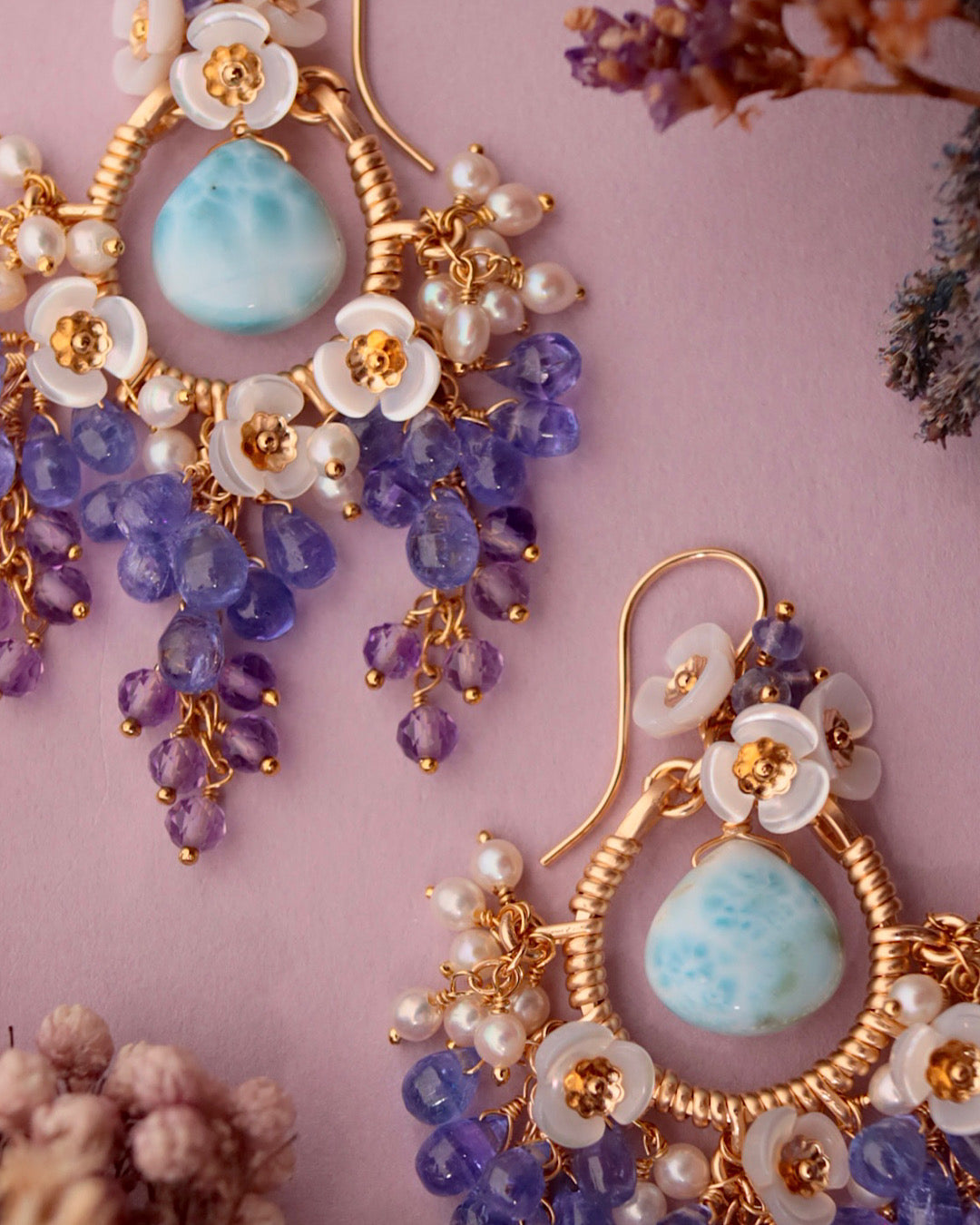 [One-of-a-kind] Larimar Wisteria Chandelier Earrings
