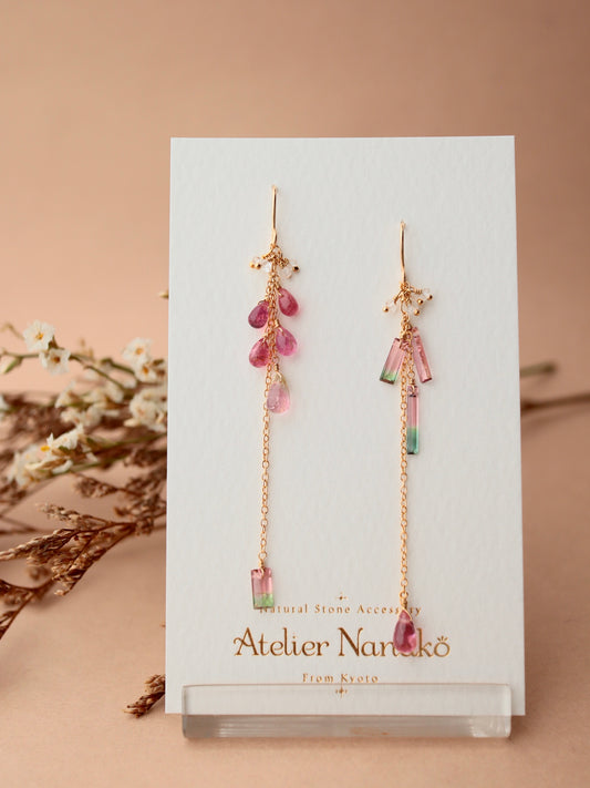 [Asymmetrical type] Watermelon tourmaline American earrings