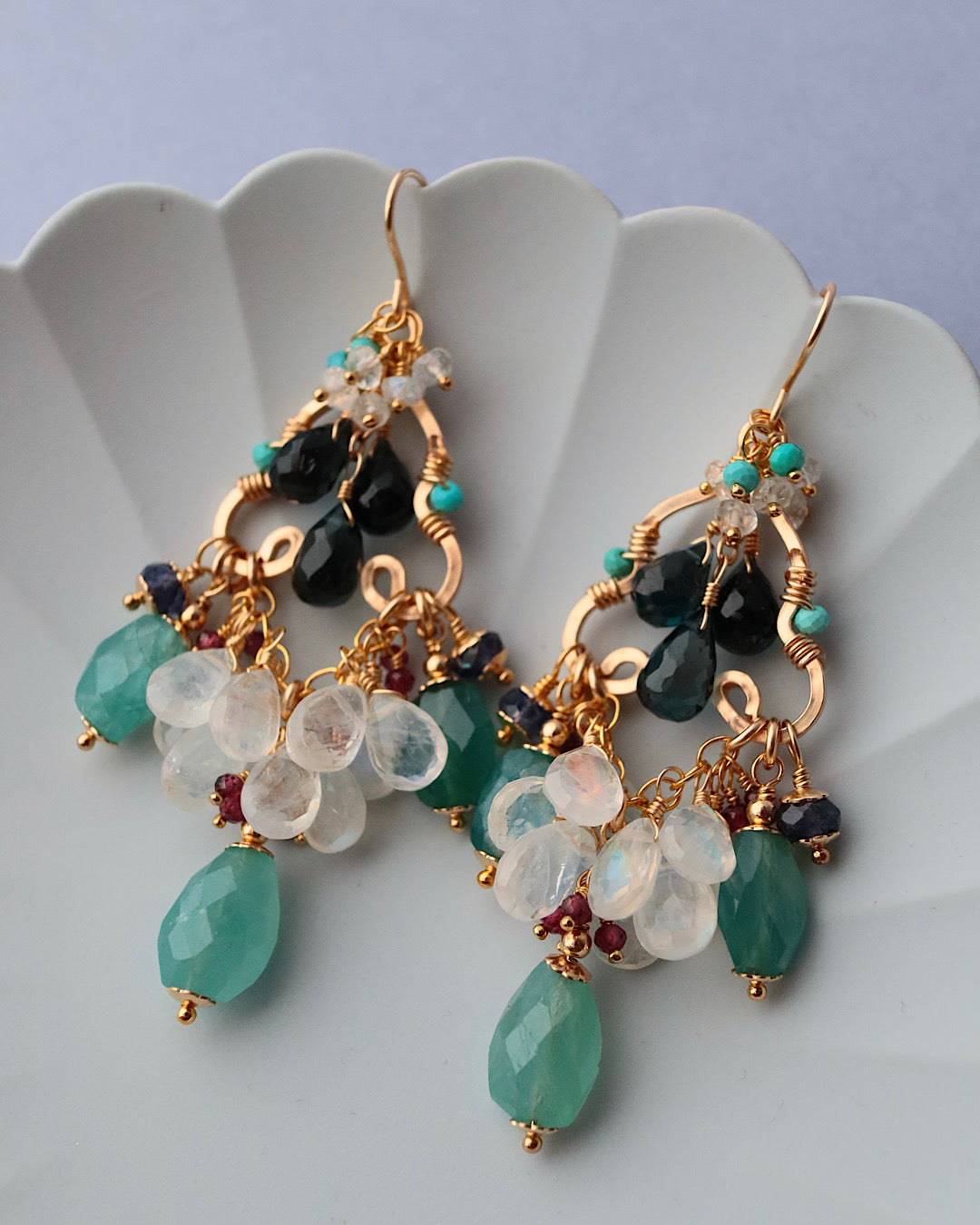 Grandidierite and London Blue Topaz Chandelier Earrings