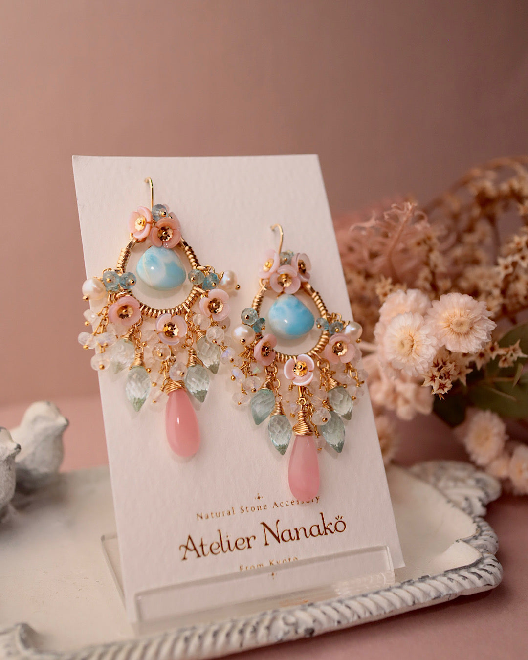 [One-of-a-kind] Larimar Earrings in Romantic Colors