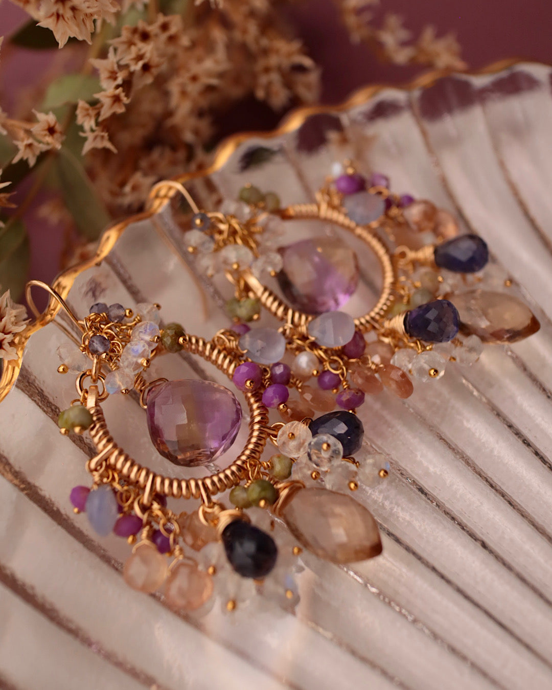 [One-of-a-kind] Ametrine Chandelier Earrings in Classic Colors