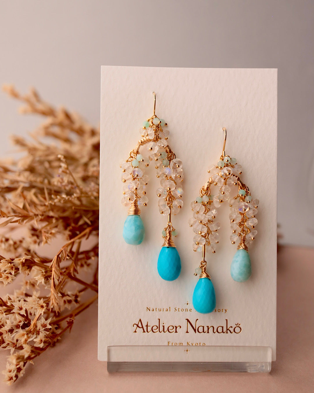 [One-of-a-kind] Turquoise and Larimar Long Drop Earrings