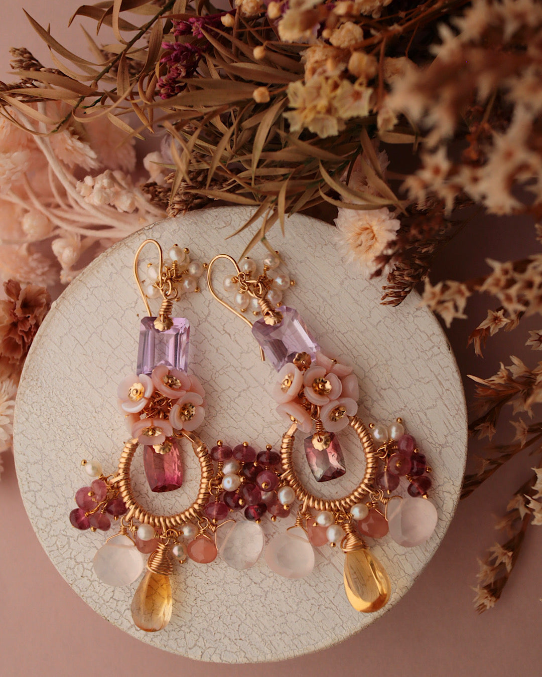 [One-of-a-kind] Bicolor Tourmaline and Citrine Chandelier Earrings