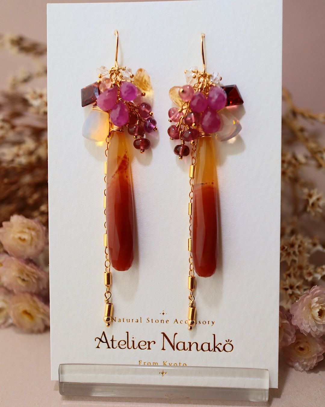 ②Sardonyx long earrings