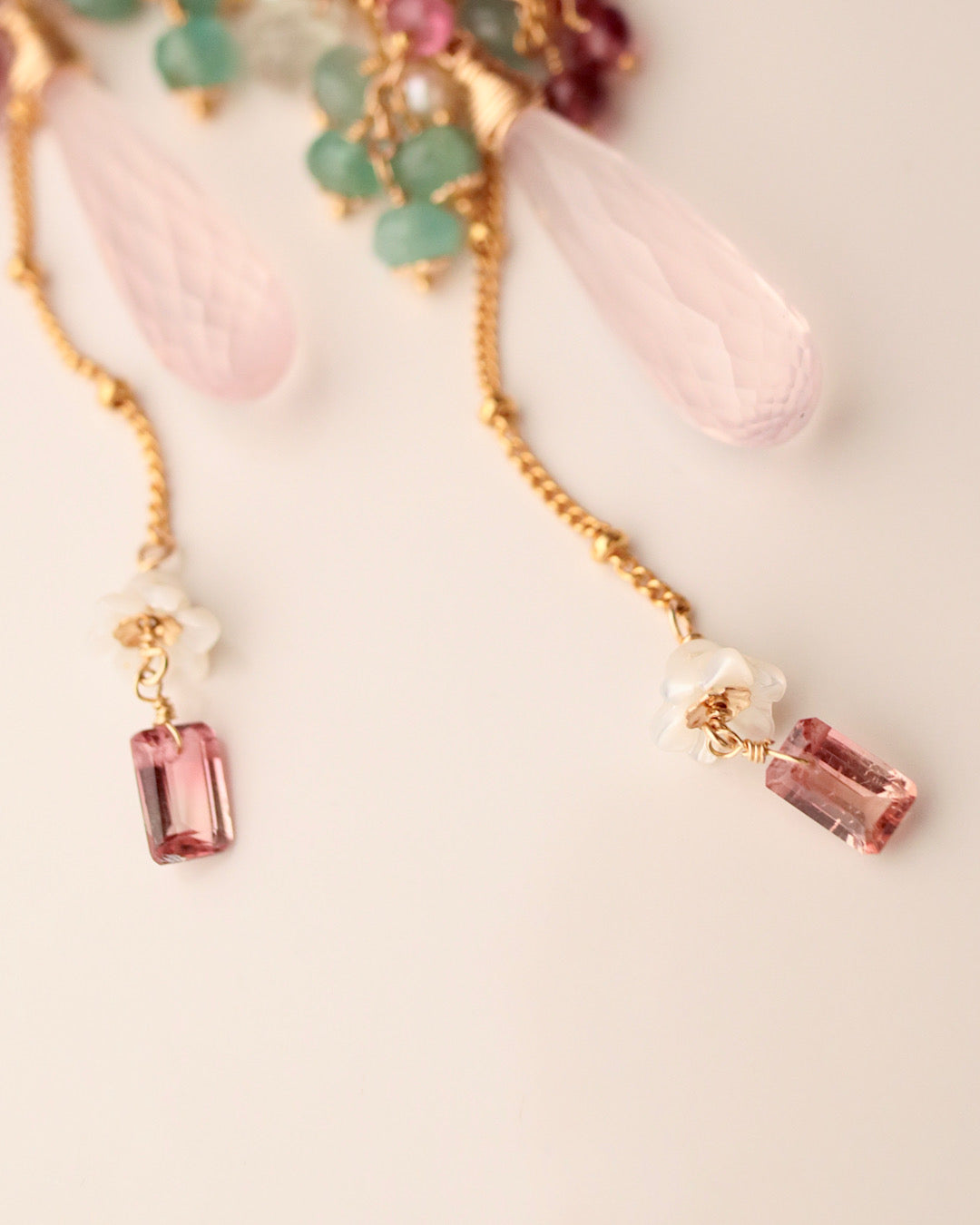 [One-of-a-kind] Pink tourmaline and rose quartz earrings