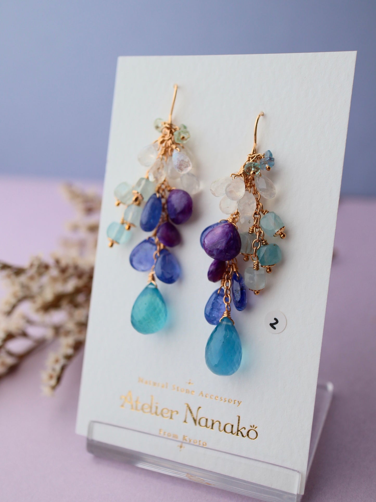 2. High quality aquamarine and blue stone earrings