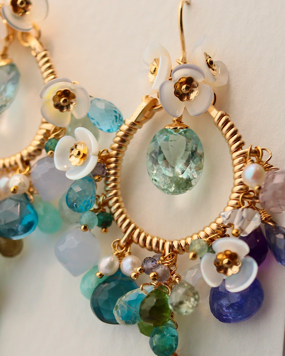 [One of a kind] Blue and green chandelier earrings
