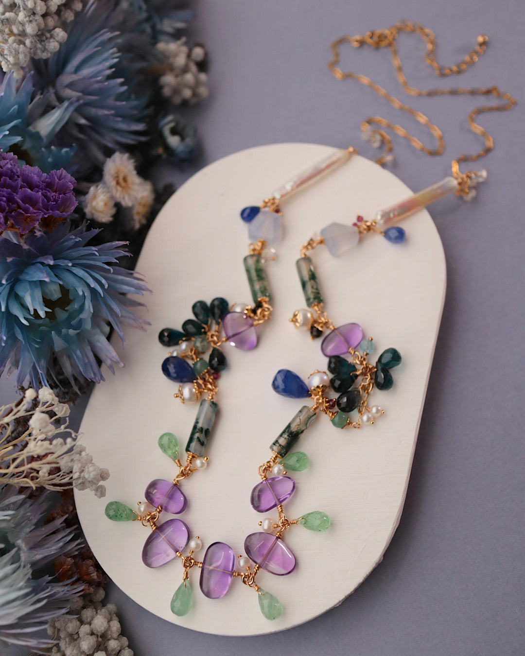 [Water Lilies] By the Pond — Long Necklace [One-of-a-kind]